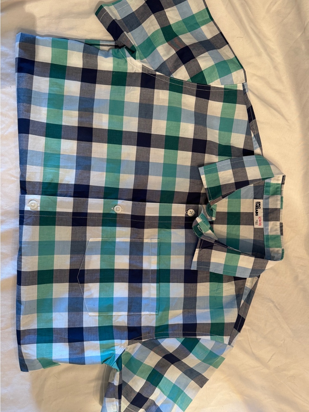Epic Threads Short-Sleeve Plaid Button-Down in Green, Teal & Navy